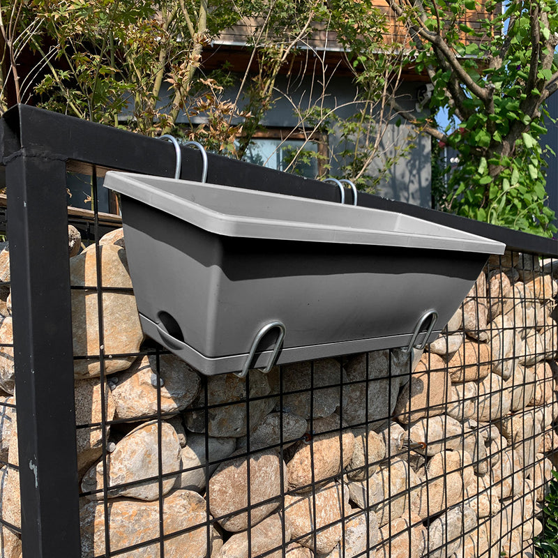 Rectangular Gray Planter Set of 4 Plastic 49.5cm with Holder for Garden Decor