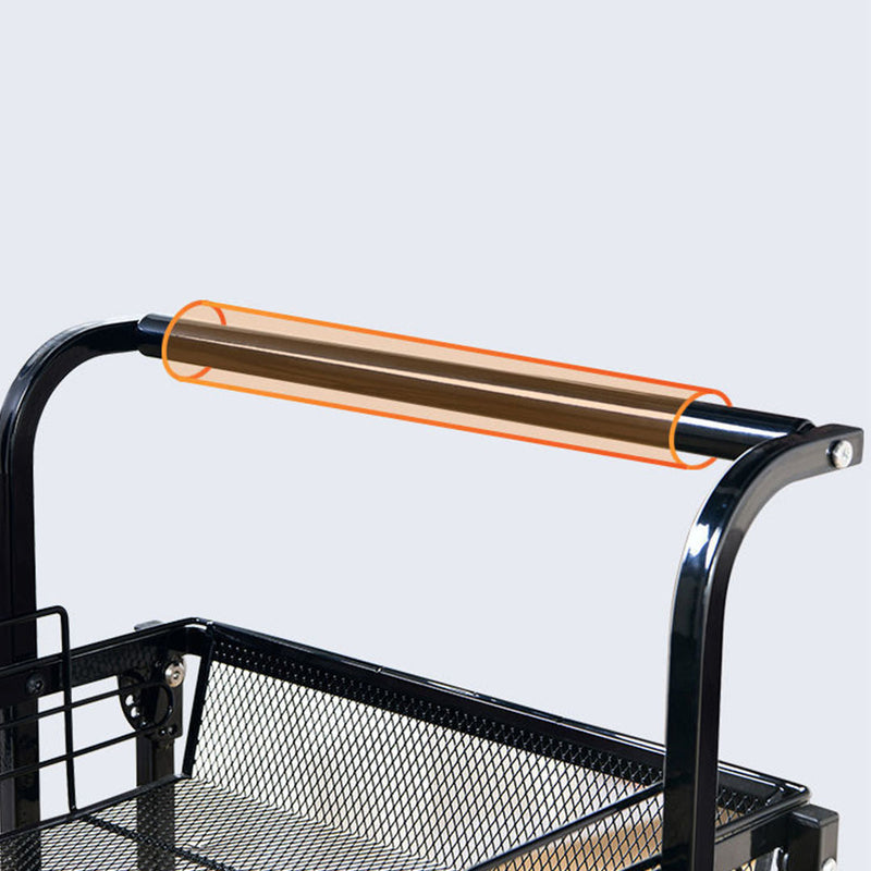 3 Tier Black Steel Kitchen Cart Adjustable Shelves with Wheels Portable Storage