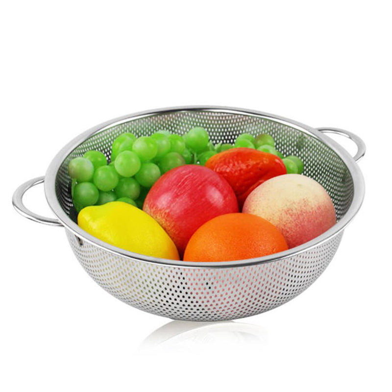 Stainless Steel Perforated Colander Set 19.5cm 22.5cm 25.5cm 2 Handle Fine Holes