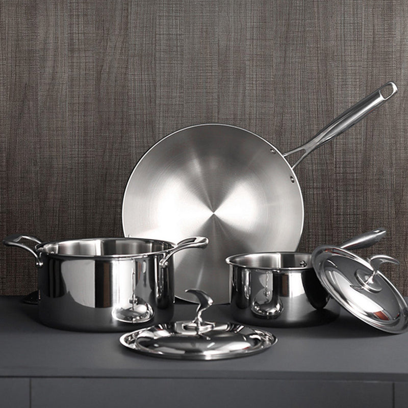 6 Piece Cookware Set Stainless Steel Fry Pan Milk Soup Pot with Lid Dishwasher Safe
