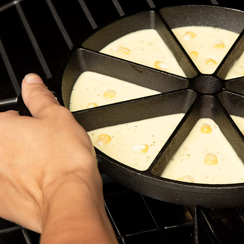 Round Cast Iron Baking Wedge Pan 21.5CM 8-Slice Non-Stick Black With Handle