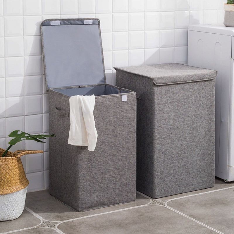 Medium Grey Canvas Collapsible Laundry Hamper Storage Box Foldable Basket