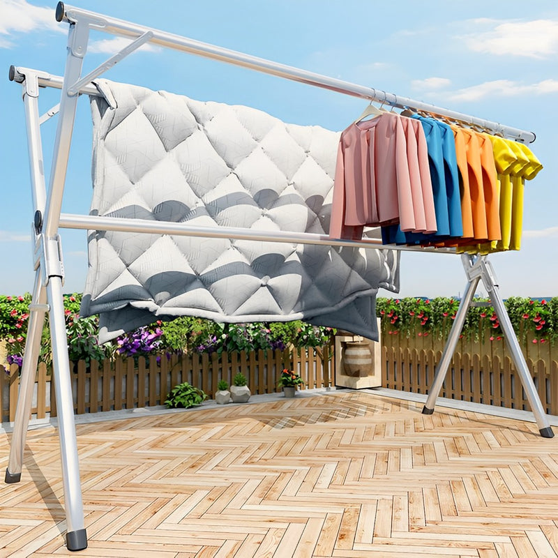 Portable Clothes Drying Rack 1.6m Foldable Stainless Steel Indoor Outdoor Silver