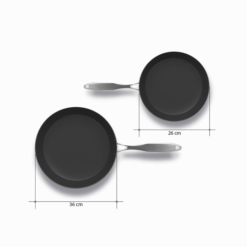 Stainless Steel Fry Pan Set of 2 26cm 36cm Non Stick Induction Compatible