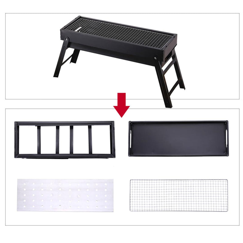 Portable Folding Stainless Steel Charcoal Grill Box Camping 60 X 22 X 33cm Black