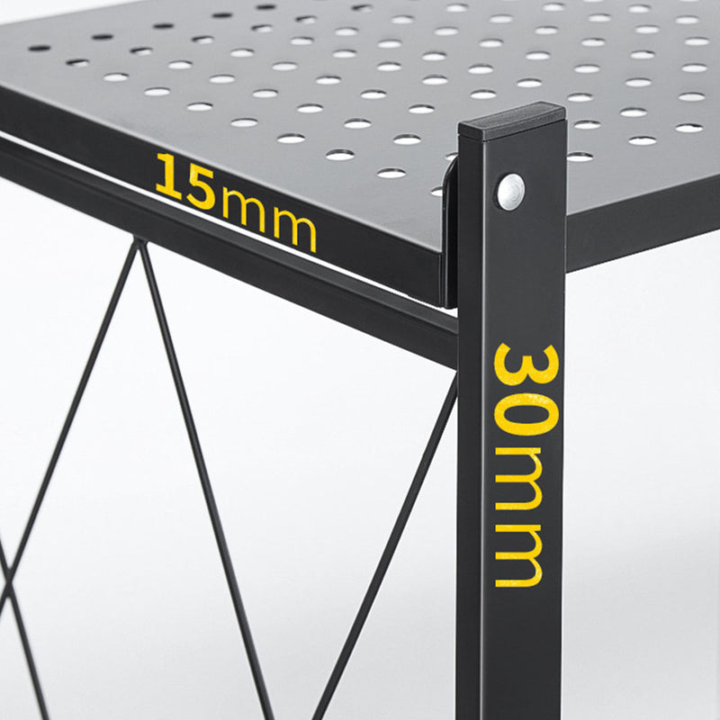 3 Tier Carbon Steel Foldable Kitchen Cart Black Wheels 71x38x90cm 20Kg Per Shelf