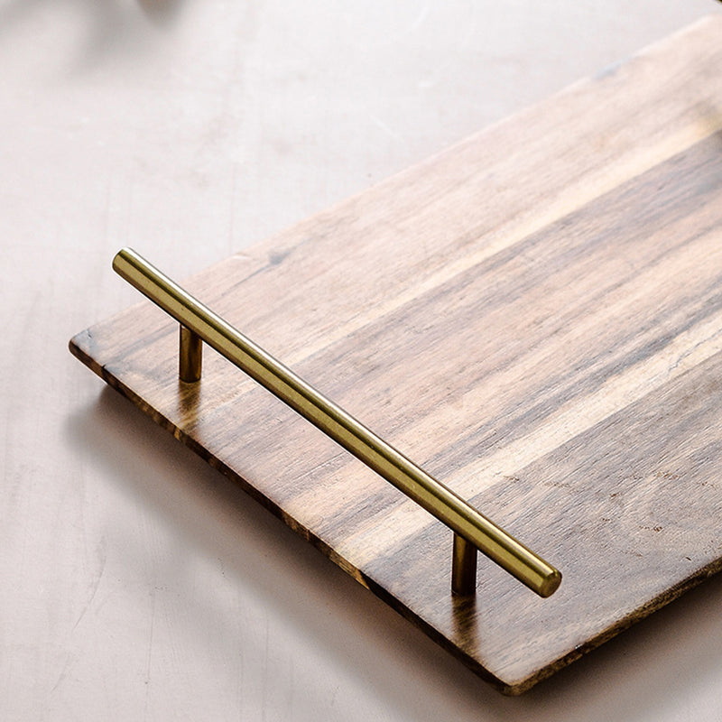 2X 39cm Brown Acacia Wood Serving Tray Charcuterie Board Iron Handles