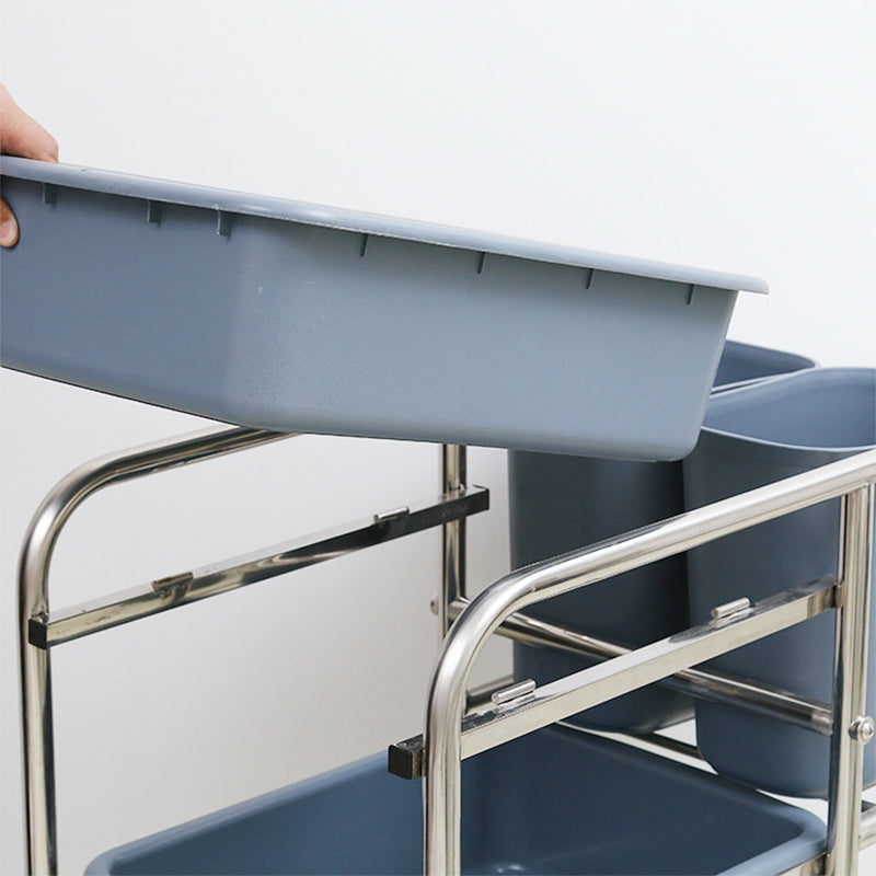 3 Tier PVC Food Trolley Cart 80x43x89cm With 5 Buckets Kitchen Utility