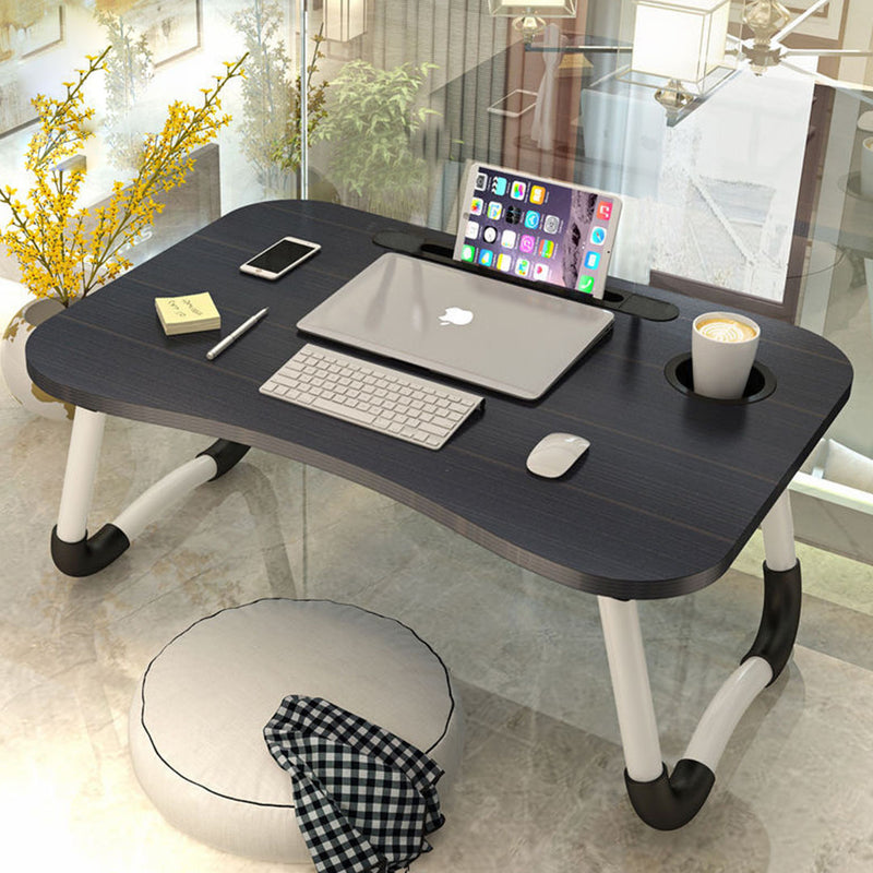 Portable Bed Table Mdf Aluminum Alloy Frame 60x40x28cm Foldable Cup Holder Black