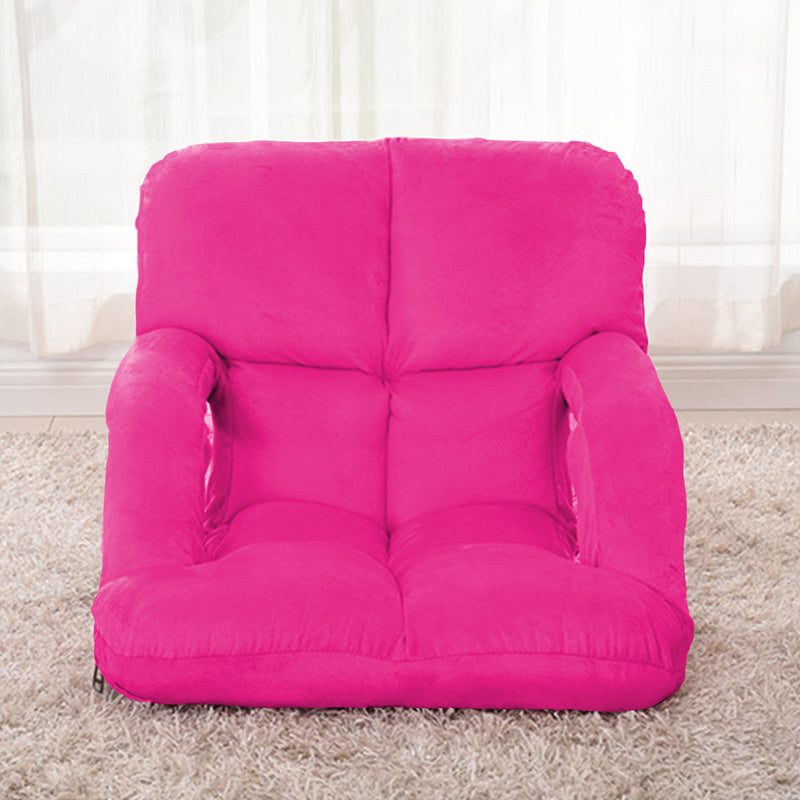 4X Foldable Adjustable Flannel Floor Recliner Chair With Armrest Pink 95x55x14cm