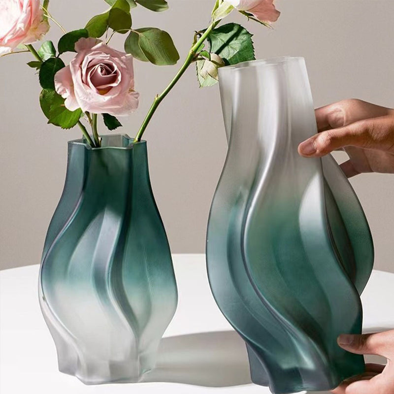 27cm Hand Blown Glass Vase Bubble Texture Tall Slender Blue Home Decor