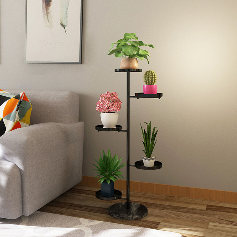 2X 3 Tier Metal Round Plant Stand With Marble Base Black 32x22x88cm