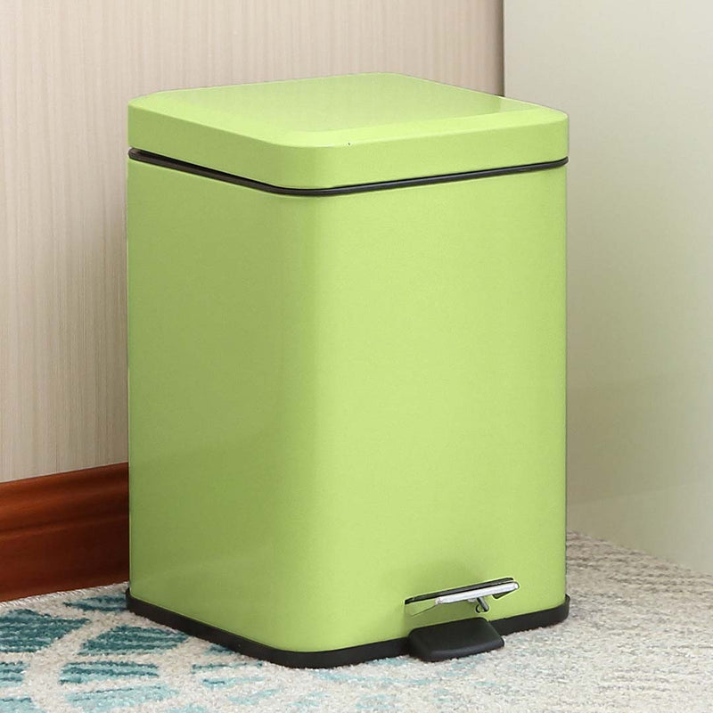Stainless Steel Pedal Trash Bin 12L Square Green Hands-Free Soft-Close Lid