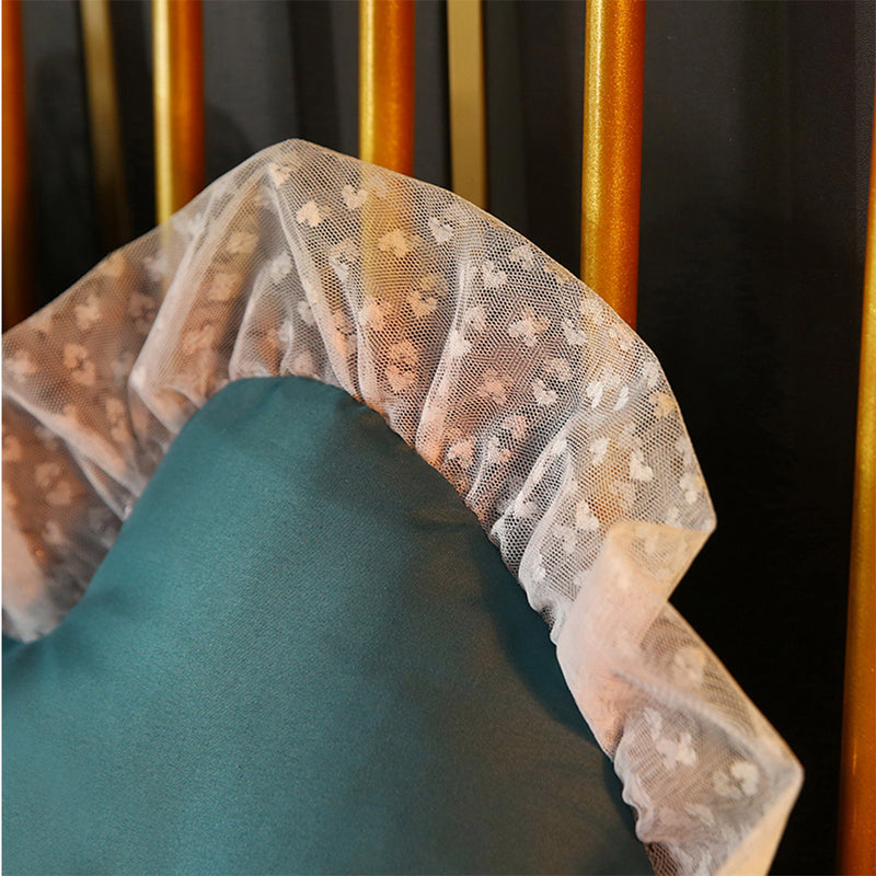 120cm Princess Pillow Headboard Blue Green Polyester Ruffle Lace Backrest Decor