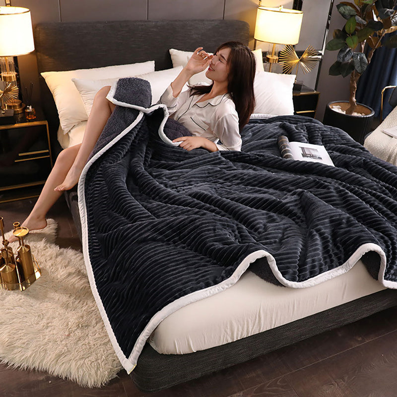 2X Double Sided Thick Flannel Polyester Throw Blanket 200x220cm Black