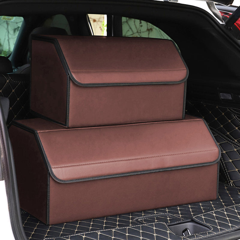 4X Leather Car Trunk Organizer 40x30x30cm Foldable Portable Black Red Stitch