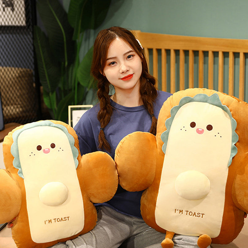 58cm Toast Shaped Smiley Face Cushion PP Cotton Back Support Pillow Beige
