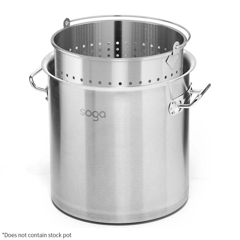 21L Stainless Steel Perforated Pasta Strainer Basket with Handle for Cooking