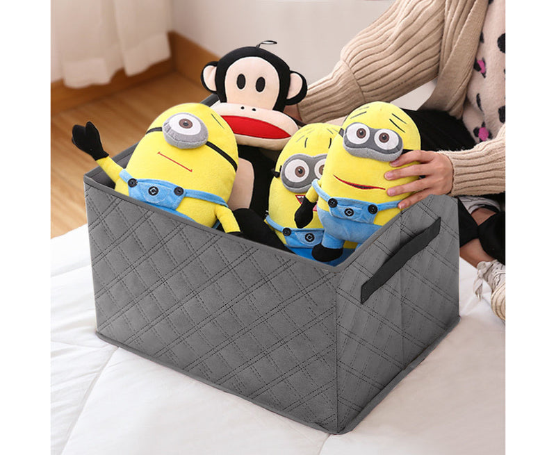 2X Large Grey Non Woven Fabric Storage Box 50x40x30cm Quilted Foldable Lid