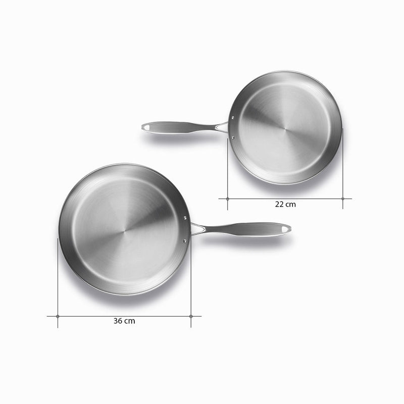 Fry Pan Stainless Steel Set 22cm 36cm Induction Compatible Riveted Handle