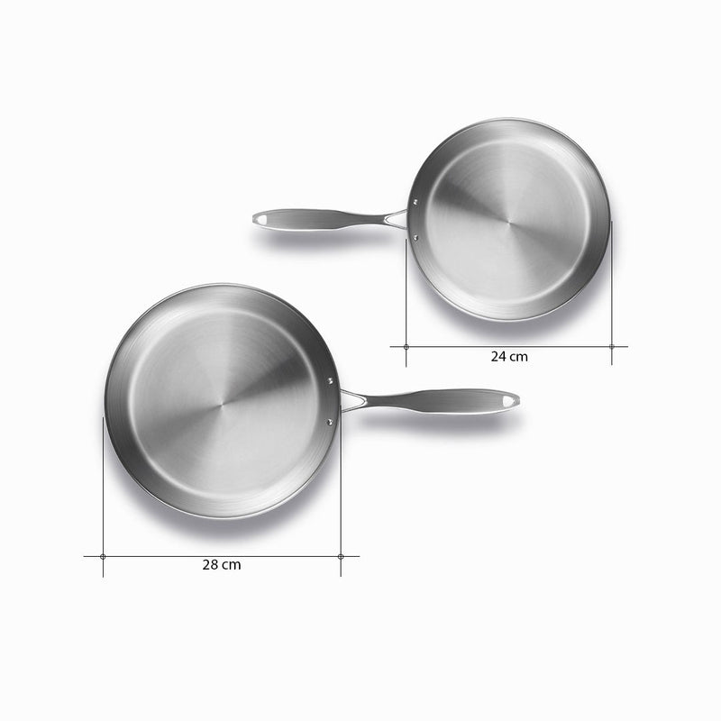Stainless Steel Fry Pans 24cm 28cm Set Of 2 Induction Compatible Riveted Handle