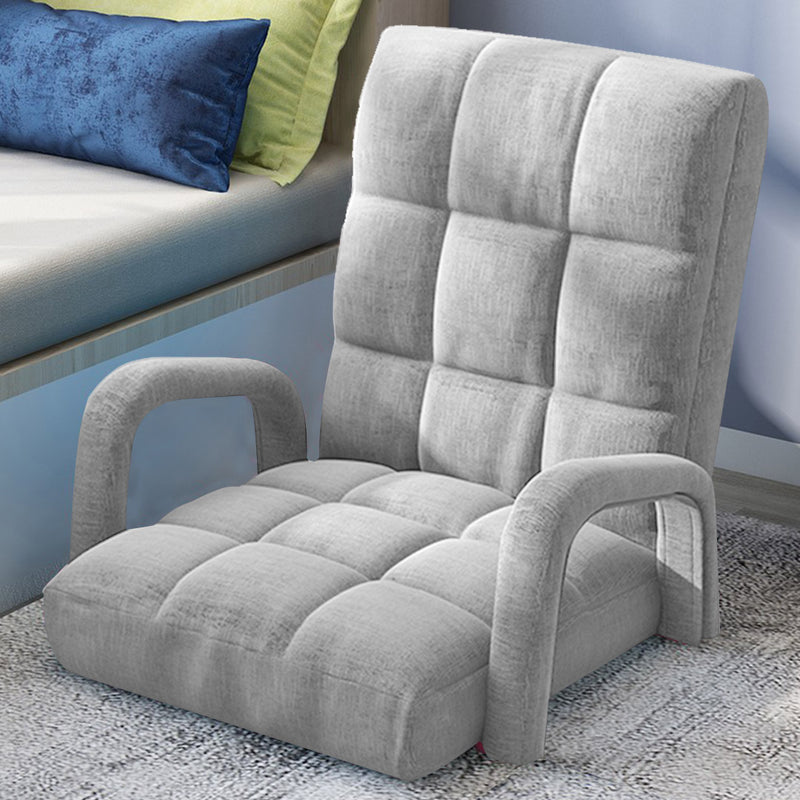 Foldable Floor Recliner Chair Adjustable Armrest Ergonomic Grey Linen Fabric