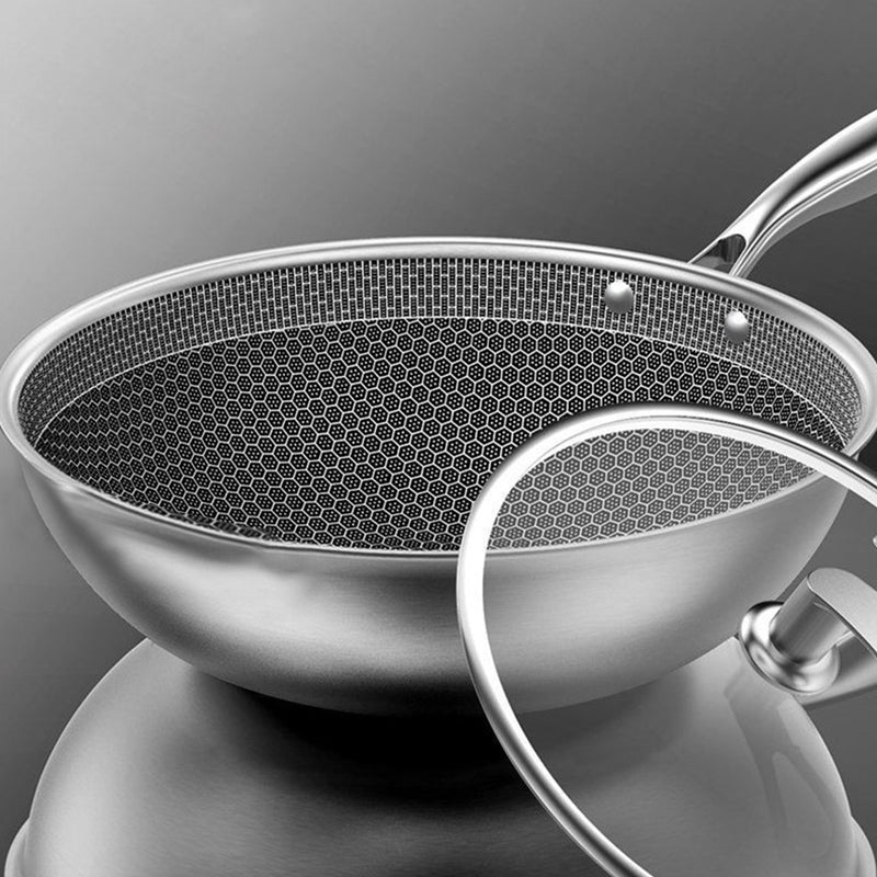 2X 32cm Stainless Steel Tri Ply Fry Pan Textured Non Stick Glass Lid