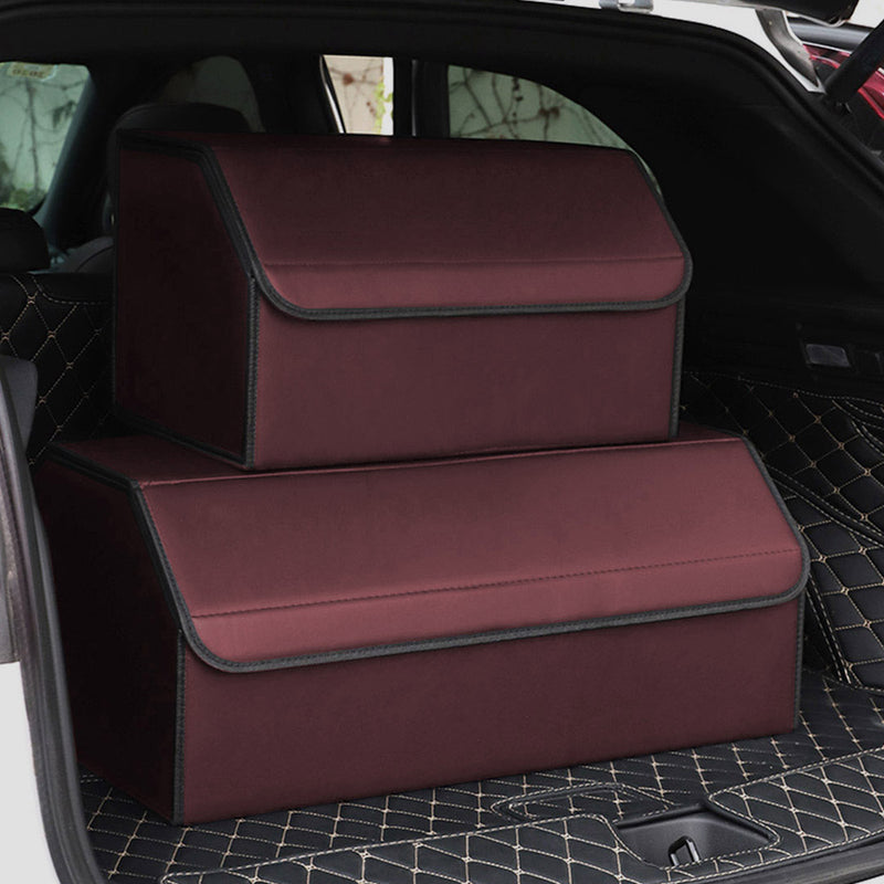 4X Leather Car Boot Collapsible Cargo Organizer 55x30x30cm Red Removable Divider