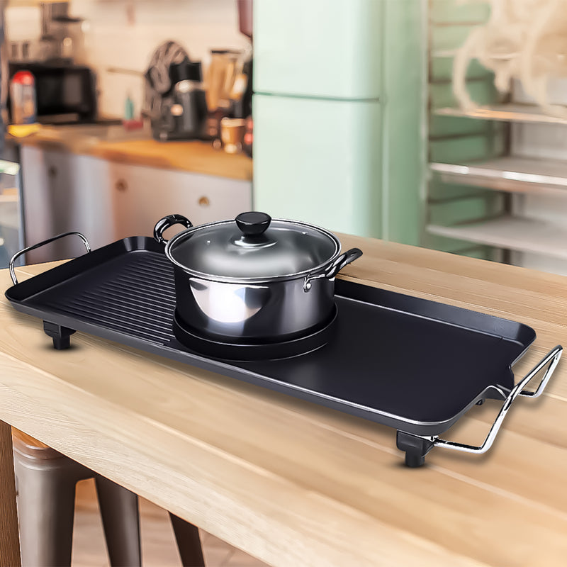 Electric 2 In 1 Hot Pot And Grill Non Stick Dual Surface 2900W 220mm Black