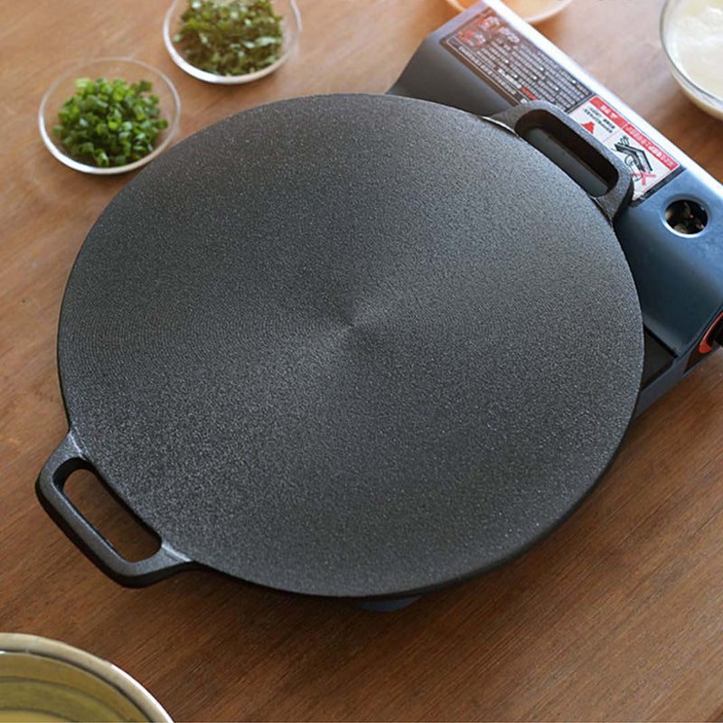 Cast Iron Crepe Pan 34cm Pre Seasoned Nonstick Shallow Edges Black