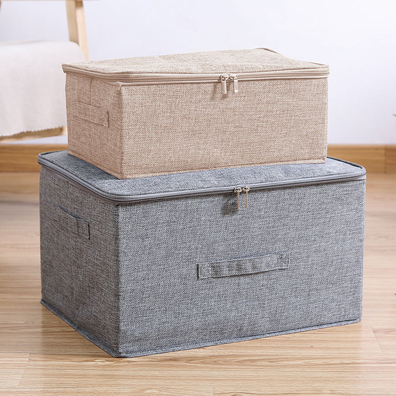 2X Small Beige Foldable Canvas Storage Box 38cmx26cmx15cm Double Zipper