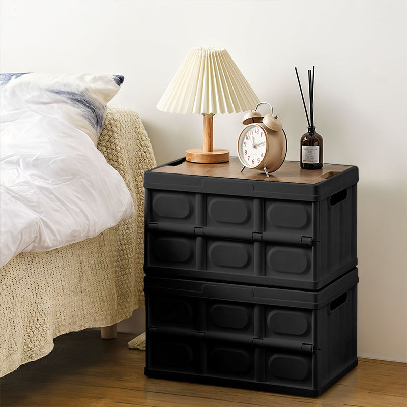 Foldable 18L Black Storage Box Car Camping Stackable Plastic Crate Organize