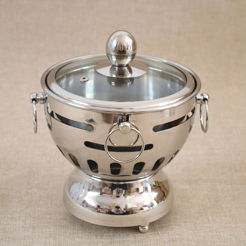Stainless Steel Mini Asian Hot Pot Single Shabu Alcohol Stove Glass Lid 18.5cm