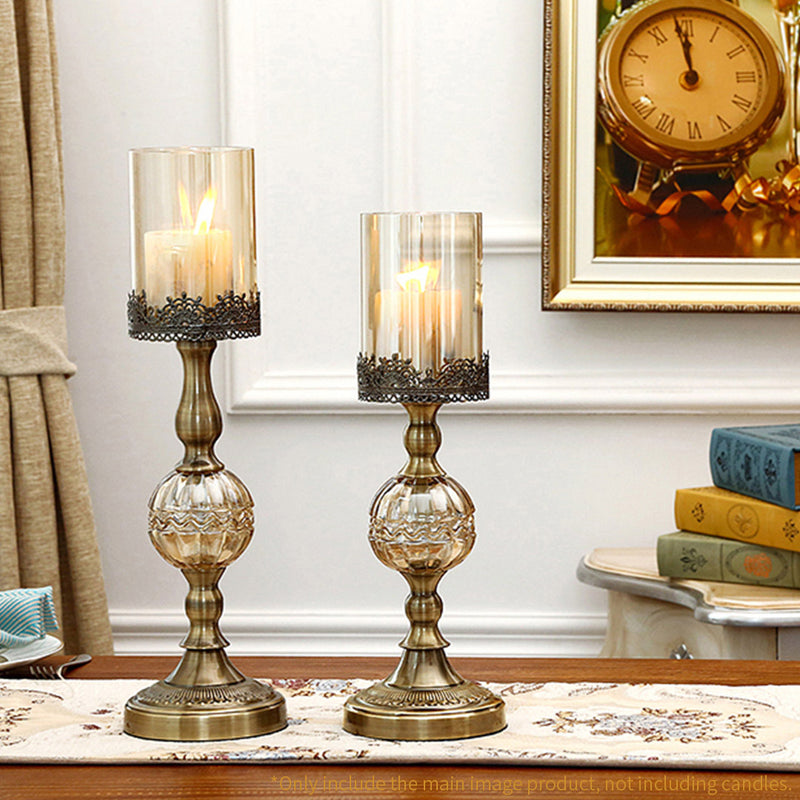 1X Glass And Metal Candle Holder 47cm Tall 13cm Width Wedding Centerpiece