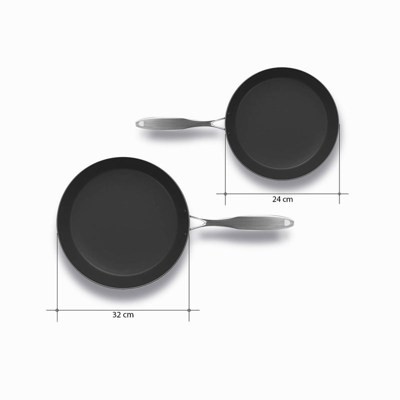Stainless Steel Fry Pan 24cm 32cm Non Stick Induction Compatible Set of 2