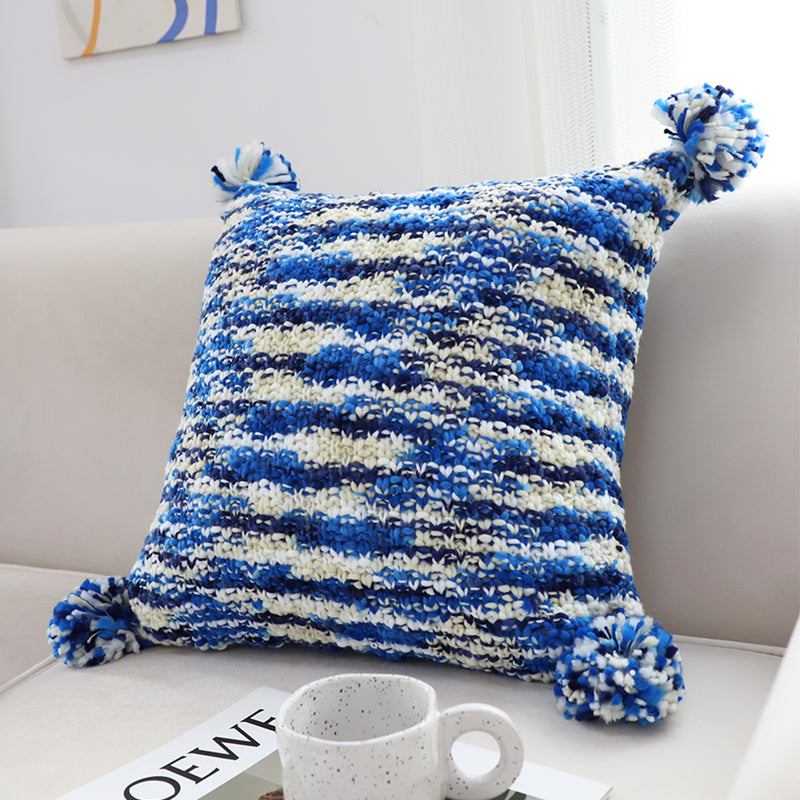 2X 45x45x14cm Polyester Knitted Square Throw Pillow Deep Sea Blue Gradient