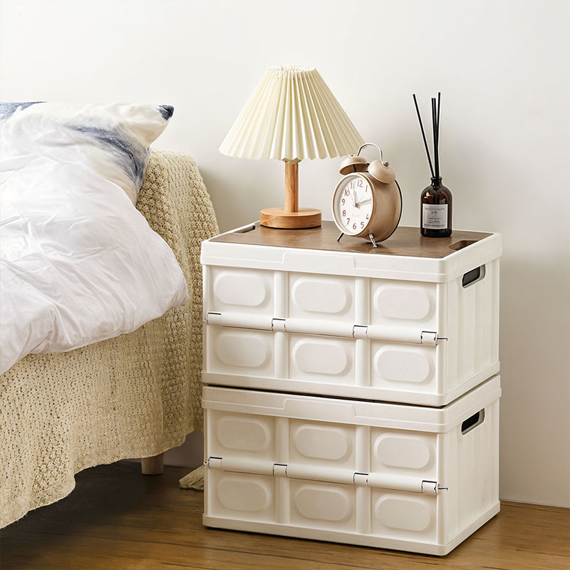 2X Plastic Storage Box Foldable 55L 52.5x35.5cm Stackable White No Handle
