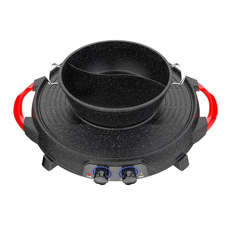 2 in 1 Electric Stone Coated Non Stick Hot Pot And Teppanyaki Grill 47cm Black