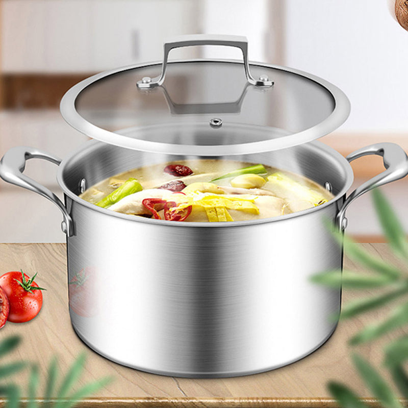 2X 26cm Stainless Steel Soup Pot 3 Layer Thick Bottom Glass Lid Induction Safe