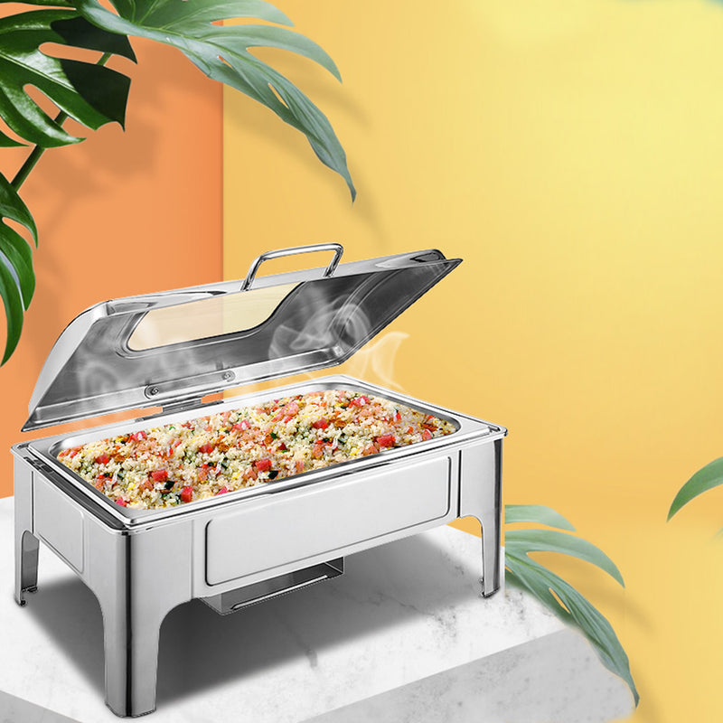 2X 9L Rectangular Stainless Steel Buffet Chafer Set with Glass Lid