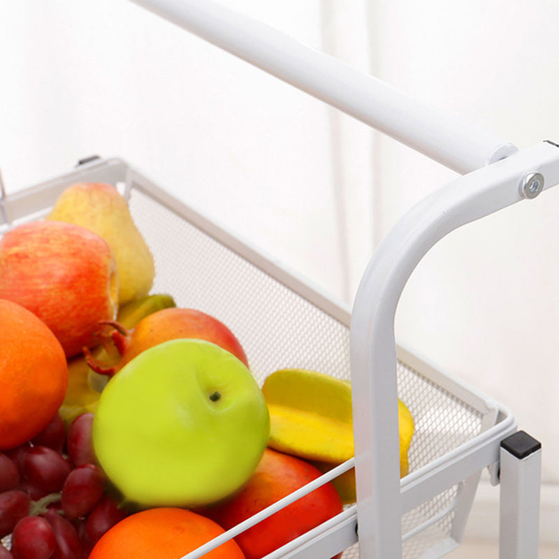 3 Tier Carbon Steel Kitchen Cart Adjustable Shelves Portable Storage White