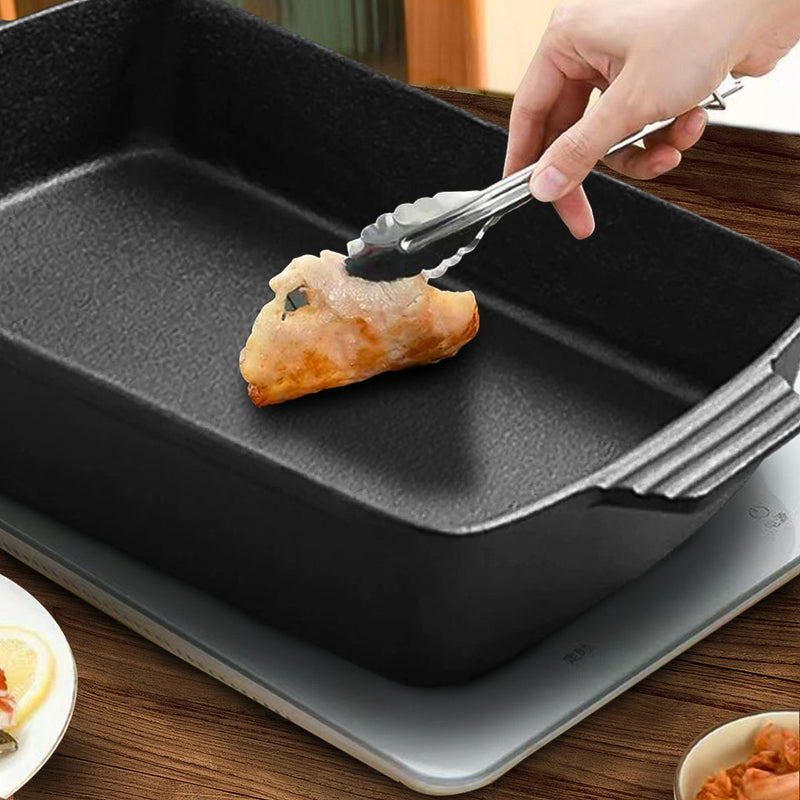 2X 38cm Cast Iron Baking Dish Lasagna Roasting Pan With Handles Nonstick