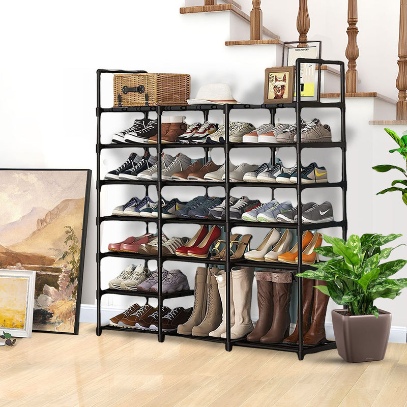 19 Shelf Shoe Storage Rack Black Plastic Coated Iron Space Saving Portable