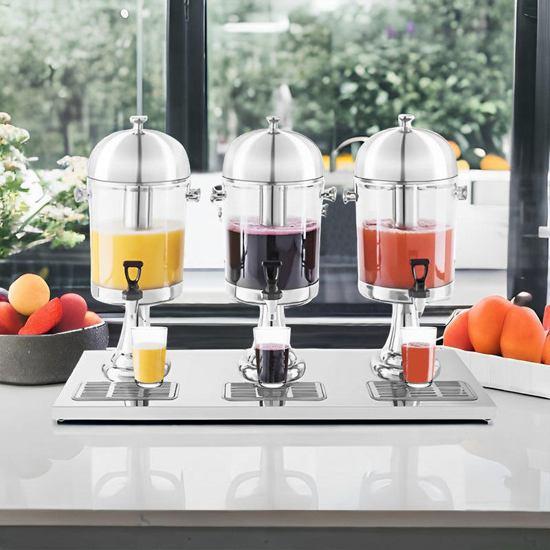 Triple Head Beverage Dispenser 24L Stainless Steel Abs Transparent Commercial