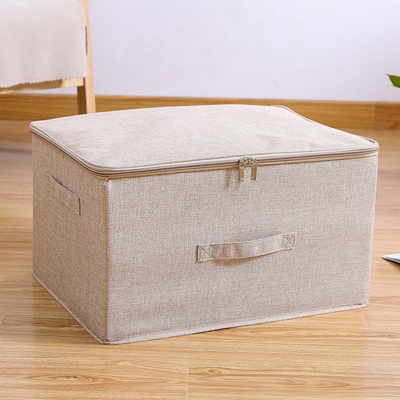 2X Beige Large Portable Foldable Storage Box 45x35x25cm Double Zipper Polyester