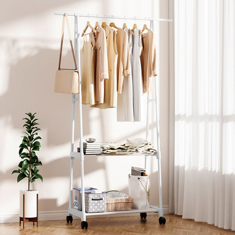 2-in-1 Clothes Shoe Rack Space-Saving Triangular Storage with Wheels White
