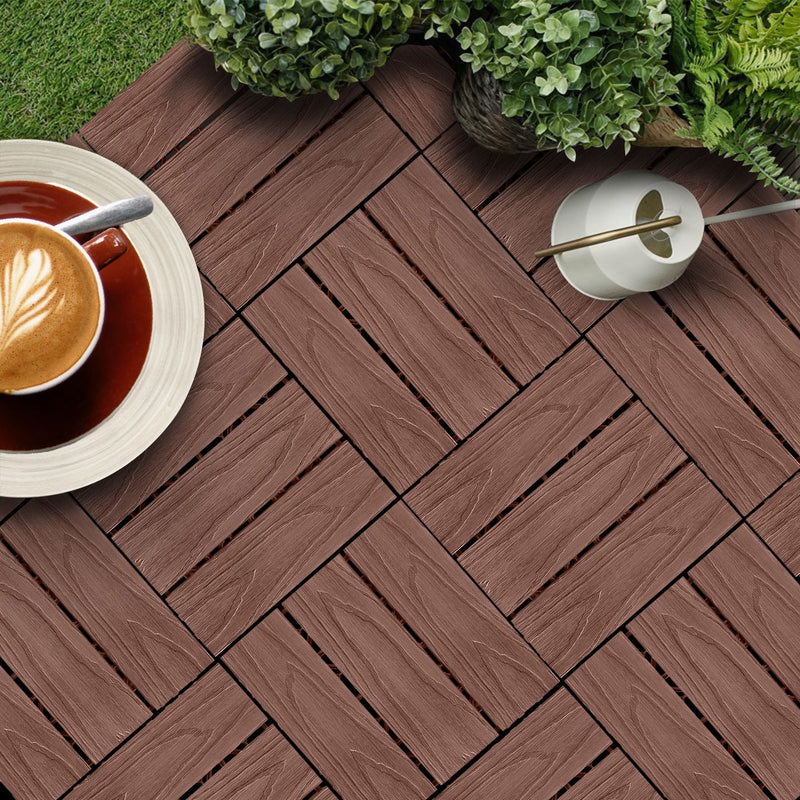 11 Pcs Dark Chocolate Composite Decking Tiles 30x30cm Outdoor Slip Resistant