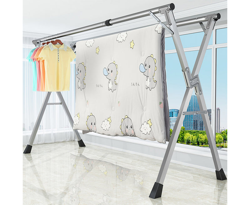 2m Foldable Clothes Drying Rack Stainless Steel X Frame Silver 40kg Capacity