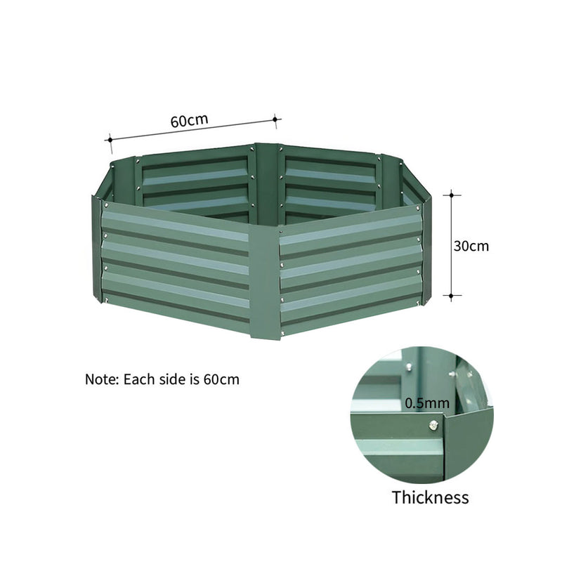 Hexagon Raised Garden Bed 60X60X30cm Galvanised Iron Green Rust Resistant