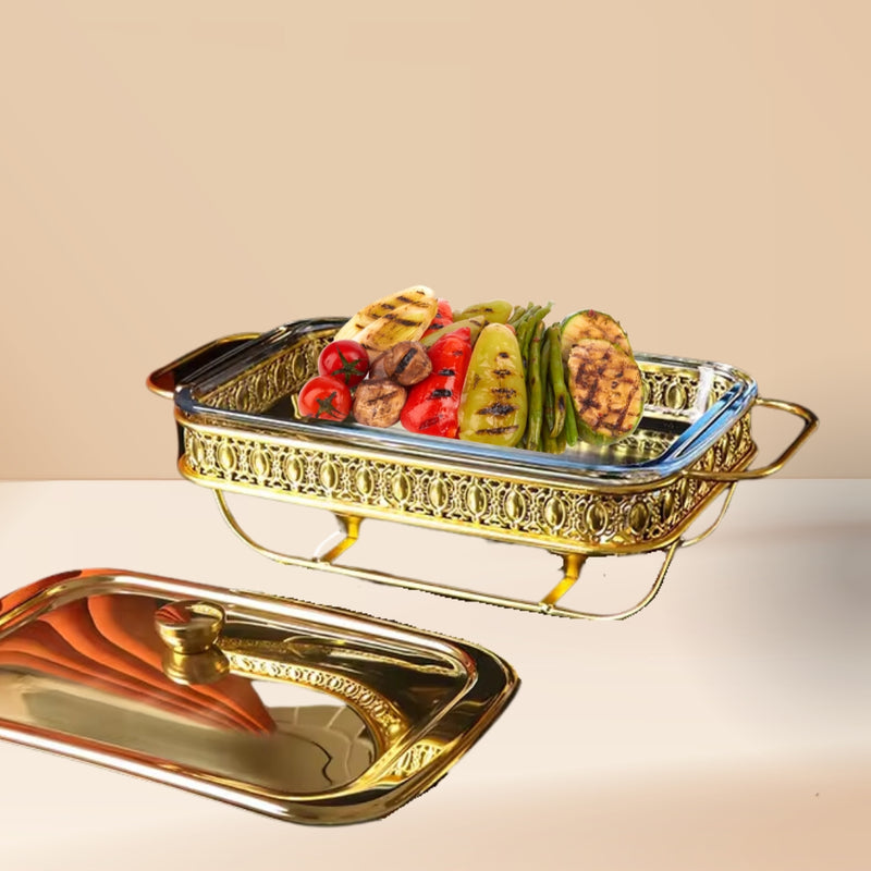 1.5L Lace Dining Stove Glass Pot Iron Frame Stainless Steel Lid Gold